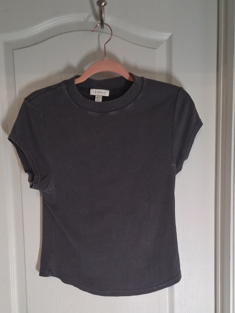 Topshop Short-Sleeve Crew Tee in Washed Charcoal
